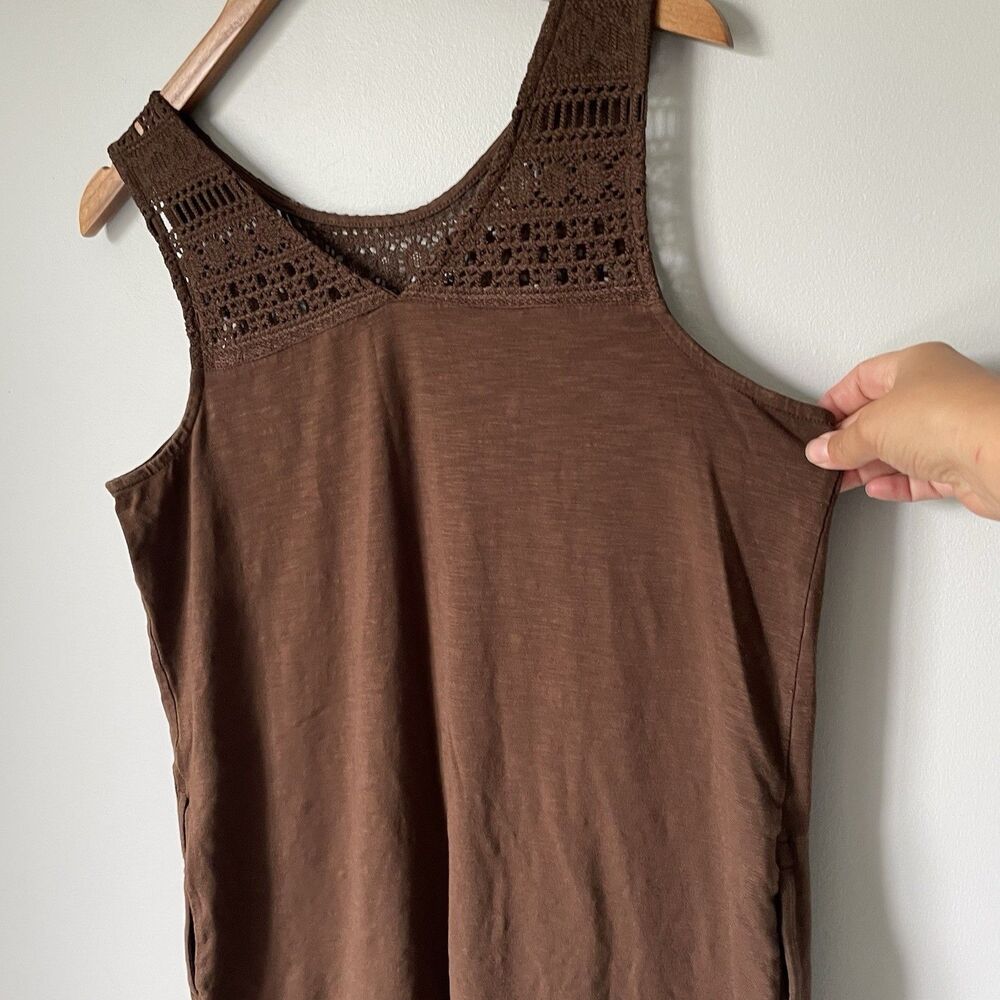 J. Jill Knit Crochet Cotton Blend Dress Brown Knee Length Pockets Size Medium - Picture 5 of 11